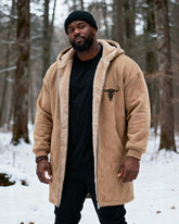 Big & Tall Men's Hunting Style Bull Totem Print Velvet Thickened Long Hooded Coat